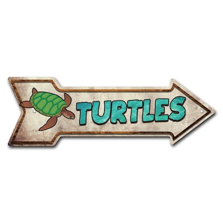 Turtles Arrow Sign Funny Home Decor 18in Wide